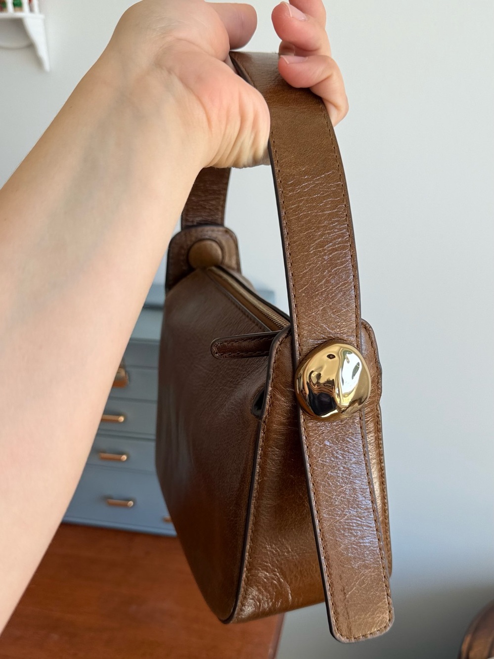 Madewell Sculpted Metal Wristlet Bag Drop Handheld Courage Light Roast Brown